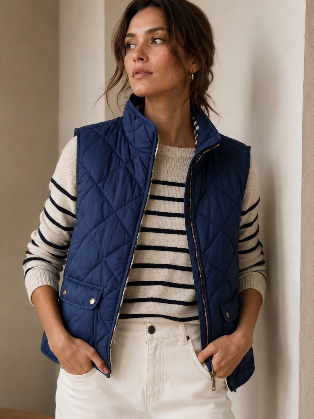 J. CREW Factory Excursion Quilted Vest XL Navy Gingham Lined Snap Pocket NWT